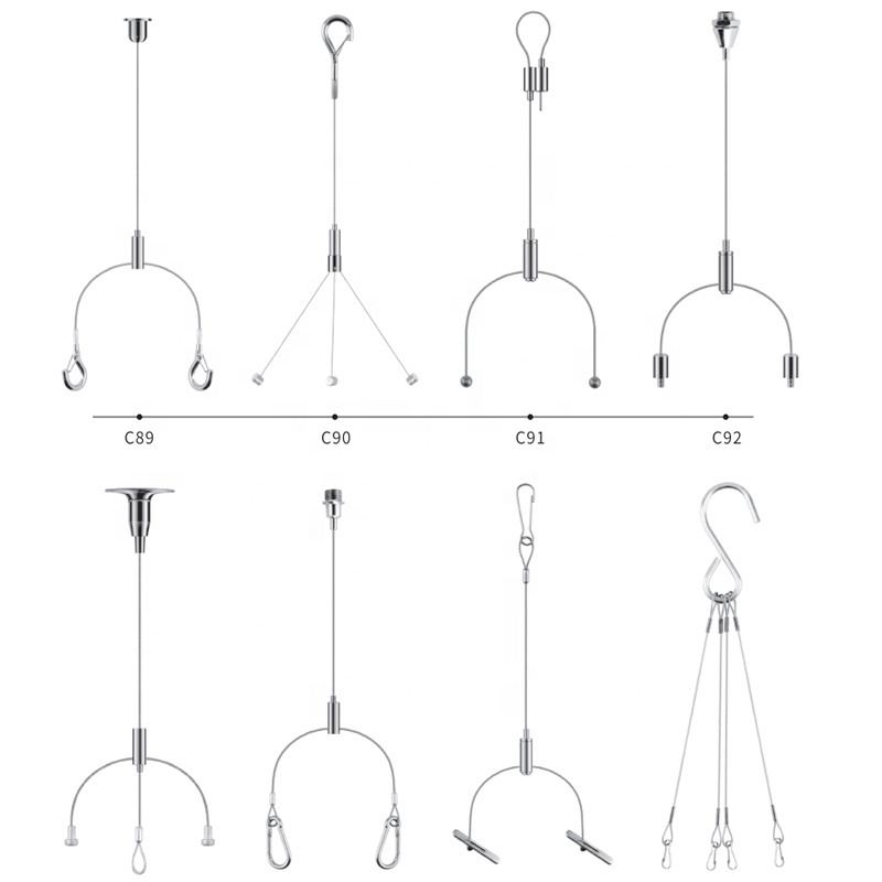 Wholesale Custom Steel Wire Rope Ceiling Suspension Cable Gripper, Nickel Plated Hanging Kit With Hook, Wire Locked Clip, Clamp