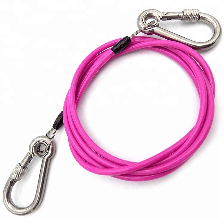 Factory Custom Stainless Steel Wire Cable Pink Rubber Tubing Carabiner Snap Hook