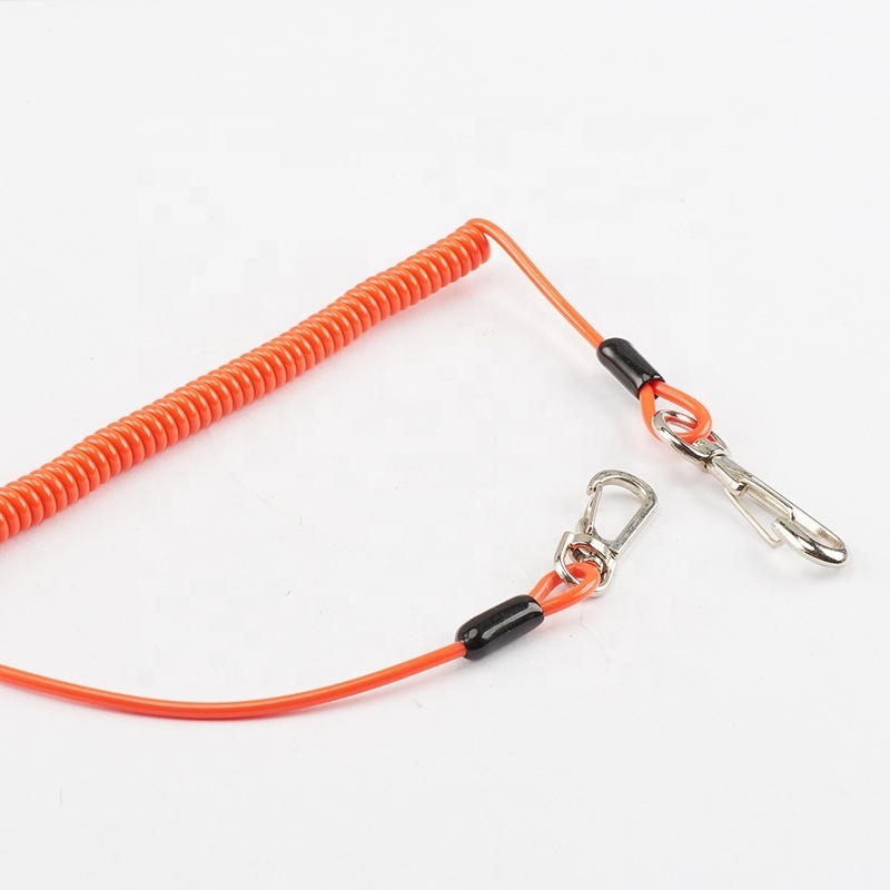 Plastic Bungee Universal Stretch Retractable Coil Spring Lanyard With Key Chain And Ring