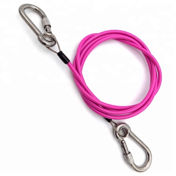 Factory Custom Stainless Steel Wire Cable Pink Rubber Tubing Carabiner Snap Hook