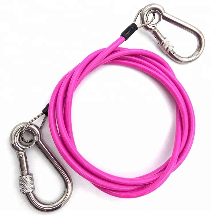 Factory Custom Stainless Steel Wire Cable Pink Rubber Tubing Carabiner Snap Hook