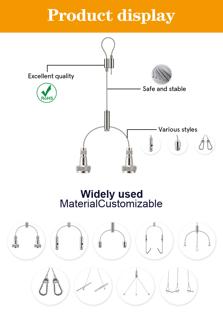 Wholesale Custom Stainless Steel Hanging Wire Nylon-Coated Steel String Lights Suspension Kit With Turnbuckle and Hooks