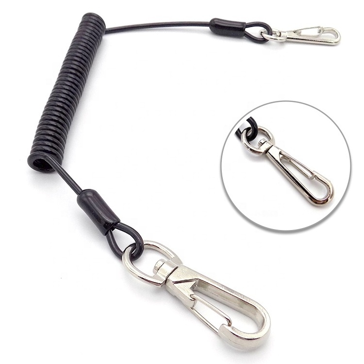 Plastic Bungee Universal Stretch Retractable Coil Spring Lanyard With Key Chain And Ring