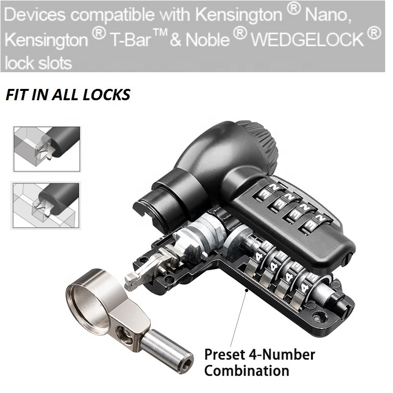 Wholesale Custom 4 Digital Password Combination Security Cable Lock  3x7mm or 2.5x6mm Nano or Wedge Slot Laptop Cable Lock