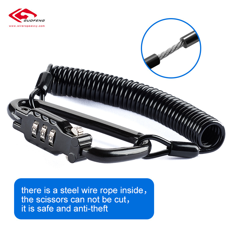 Factory Price Black Anti-theft Digital Combination Cable Lock coil tool lanyard bicycle safety lock for Helmet Lock