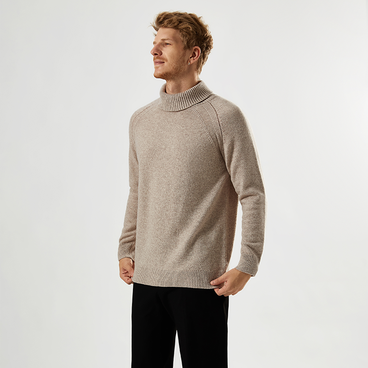 Winter Men Ribbed Turtleneck Sweater Long Sleeve Inner wear Raglan Sleeve Mens Cashmere Sweater