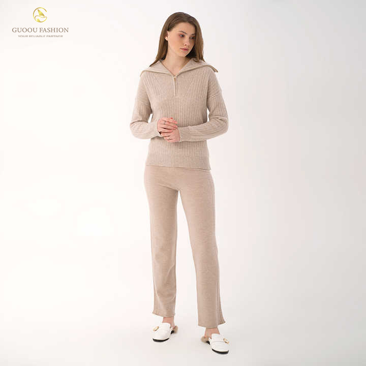 Knitted Jumper For Women Loose Oversized Plus Size High Neck Zipper Sweater Women Cashmere 2 piece Suit cashmere sweater