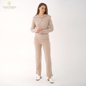 Knitted Jumper For Women Loose Oversized Plus Size High Neck Zipper Sweater Women Cashmere 2 piece Suit cashmere sweater