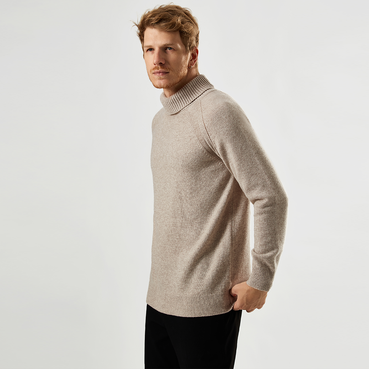 Winter Men Ribbed Turtleneck Sweater Long Sleeve Inner wear Raglan Sleeve Mens Cashmere Sweater