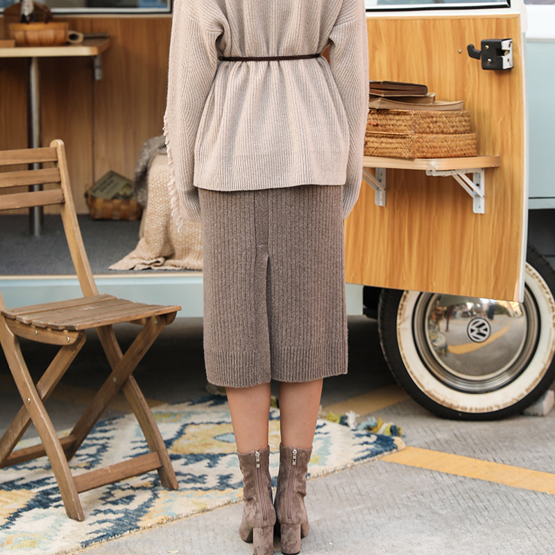 Custom cashmere sweater half knit skirts pure one piece mid length high waist temperament skirt thin knit skirt women