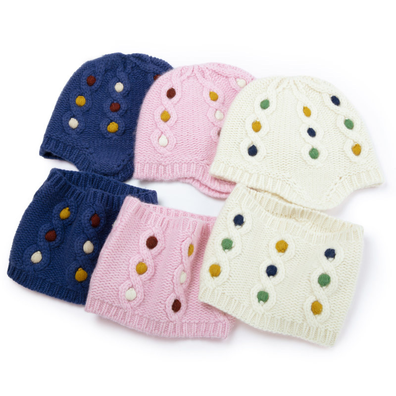 GUOOU Hot Selling Fashion Cashmere Colored Wool Ball Children's Hat Neck Cover Two-piece Warm Set