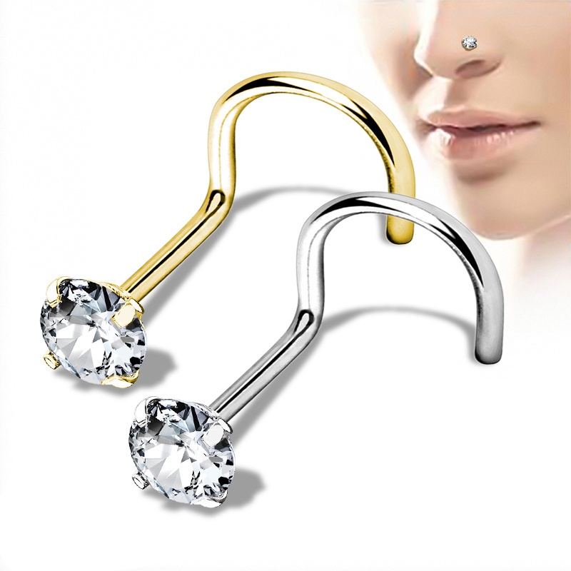 Stainless Steel Body Piercing Jewelry Fashion Jewelry zircon Prong Set Nose Screw Rings for women Nose titanium Jewelry