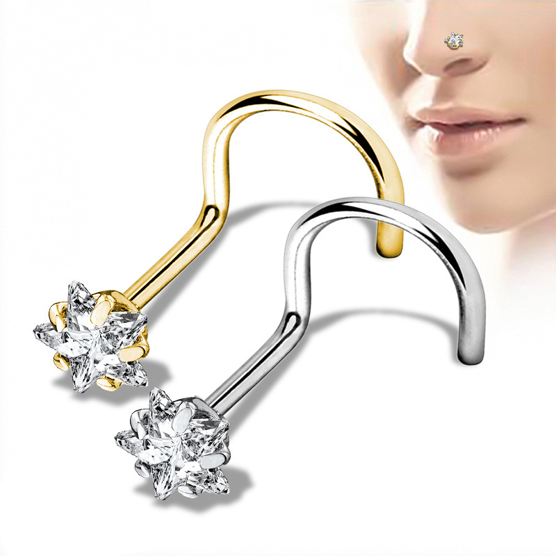 Stainless Steel Body Piercing Jewelry Fashion Jewelry zircon Prong Set Nose Screw Rings for women Nose titanium Jewelry