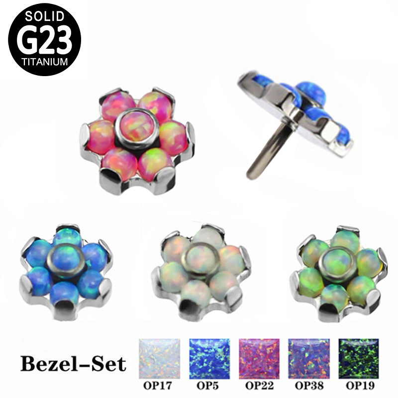 G23 Threadless Labret Push Pin 14G 16G 18G Bezel Set Clear CZ Opal Stone Flower Labret Earring Nose Ring