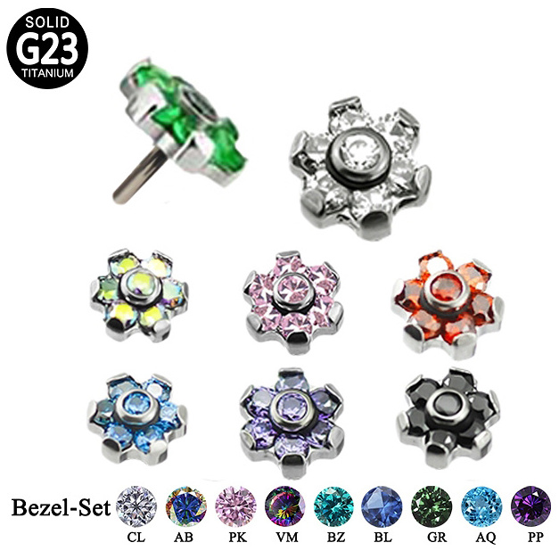 G23 Threadless Labret Push Pin 14G 16G 18G Bezel Set Clear CZ Opal Stone Flower Labret Earring Nose Ring