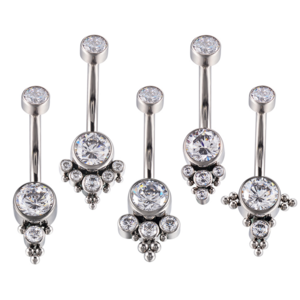 GZN Female Navel Rings Belly Button Ring Nailing Catch Zircons Threaded Stud Piercing Belly Jewelry ASTM F136 Titanium for Women