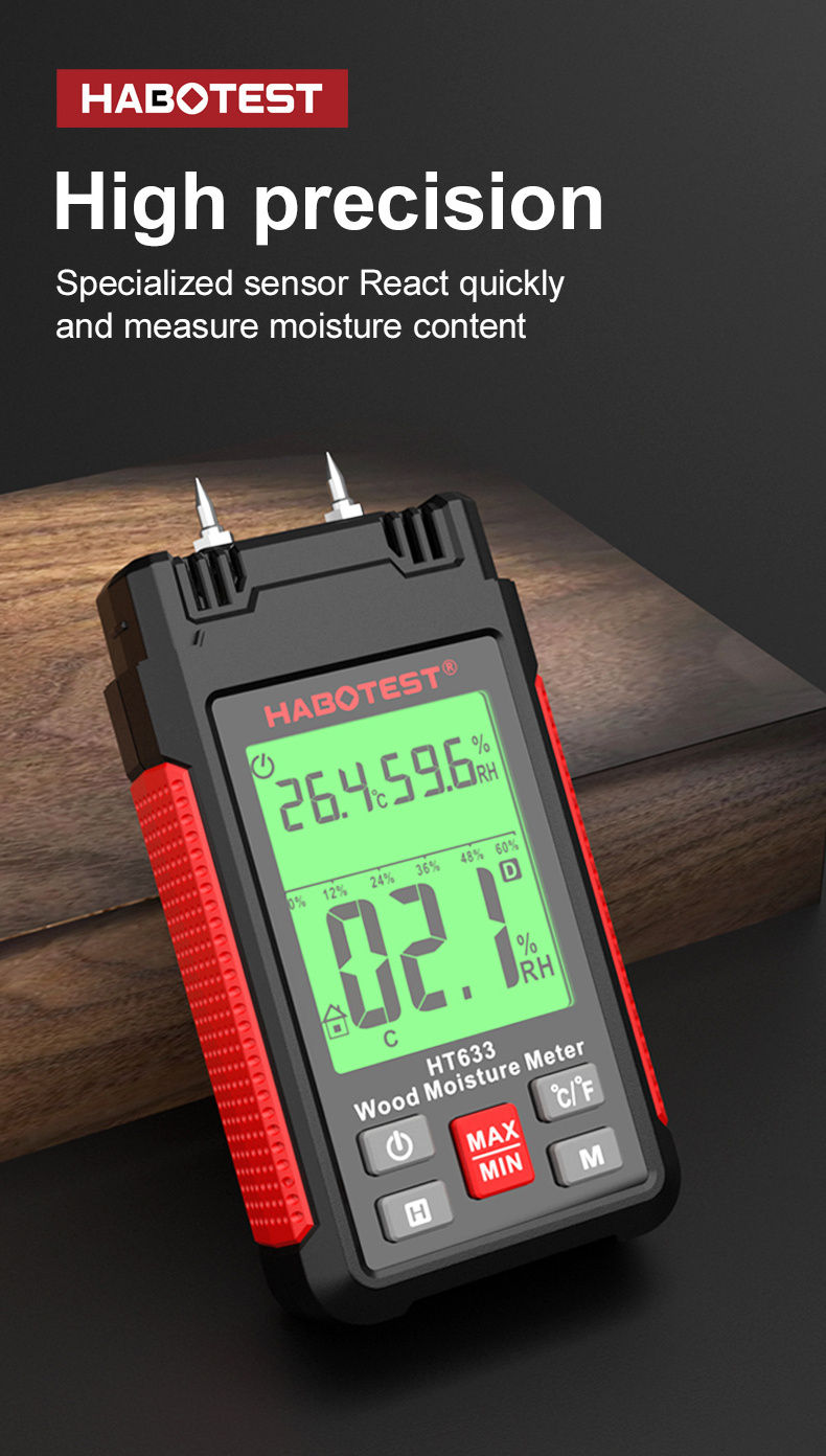 OEM ODM  Multi-function Wood Moisture Tester with Content Pins  Fall Proof Dust Proof and Water Proof for Wood Moisture Testing