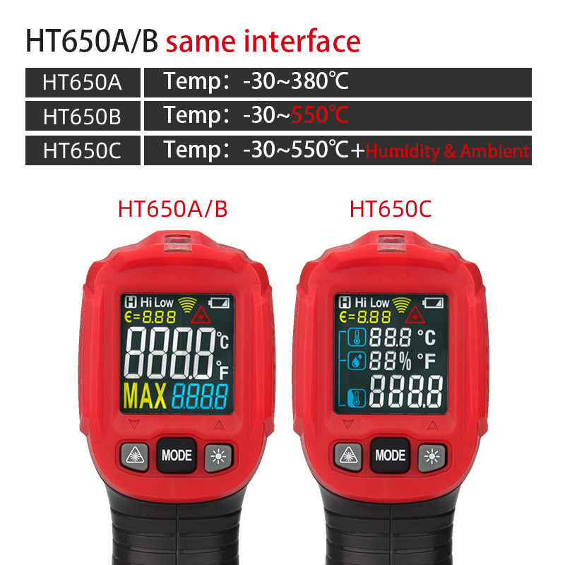 Dropshipping HABOTEST HT650B Infrared Thermometer for Industry Temperature Laser Gun LCD Display IR Infrared Digital Surface