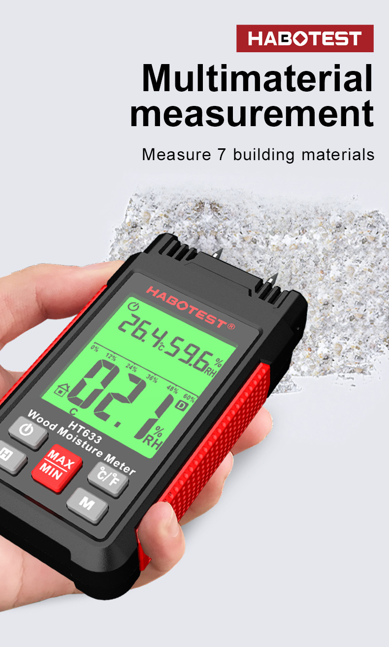 OEM ODM  Multi-function Wood Moisture Tester with Content Pins  Fall Proof Dust Proof and Water Proof for Wood Moisture Testing