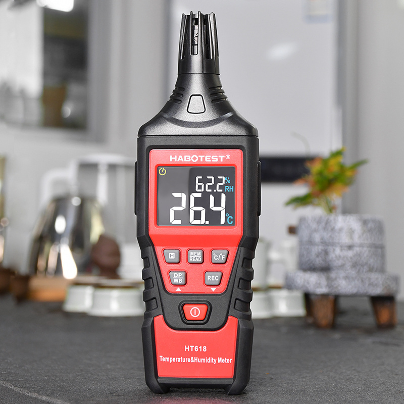 HT618 Handheld Habotest Digital Humidity and Temperature Meter 0-100% RH Hygrometer Psychrometer with Ambient,Dew Point Wet bulb