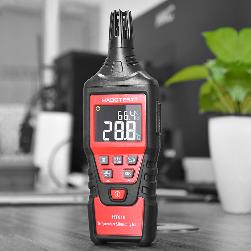 HT618 Handheld Habotest Digital Humidity and Temperature Meter 0-100% RH Hygrometer Psychrometer with Ambient,Dew Point Wet bulb