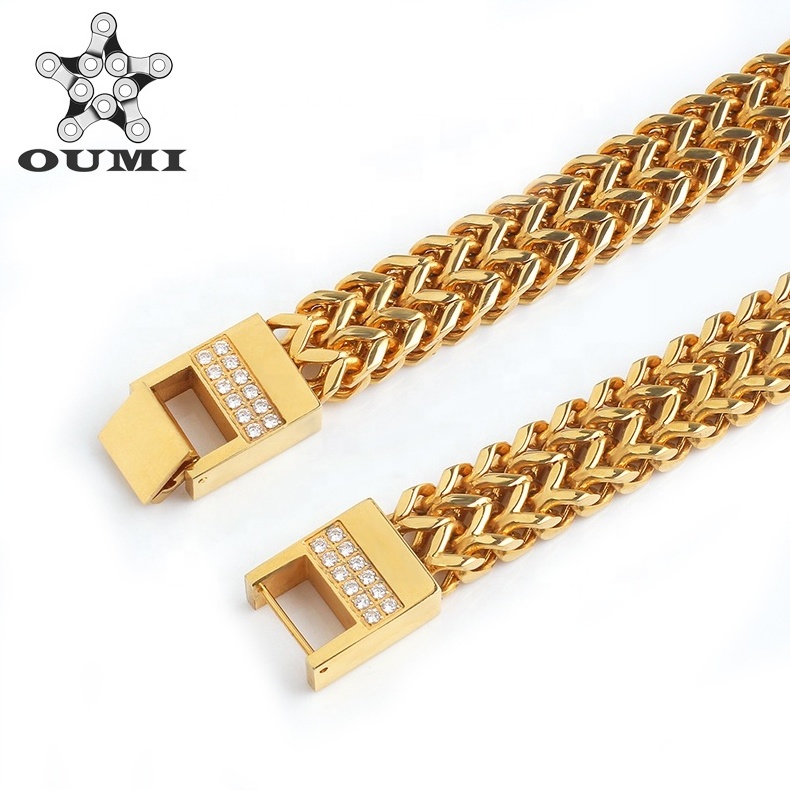 OUMI Luxury Bracelet Stainless Steel 18K Gold Plated Chains CZ Bracelet For Mens