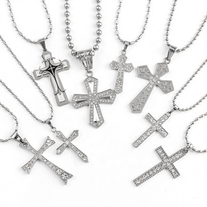 OUMI Wholesale Pendant Jewelry Stainless Steel Fashion Crystal Cross Silver Pendant For Womens/Mens