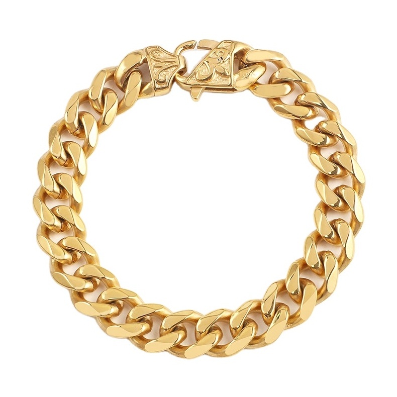 OUMI Classical Jewelry Stainless Steel 18K Gold Filled Cuban Link Chain Bracelet For Womens/Mens