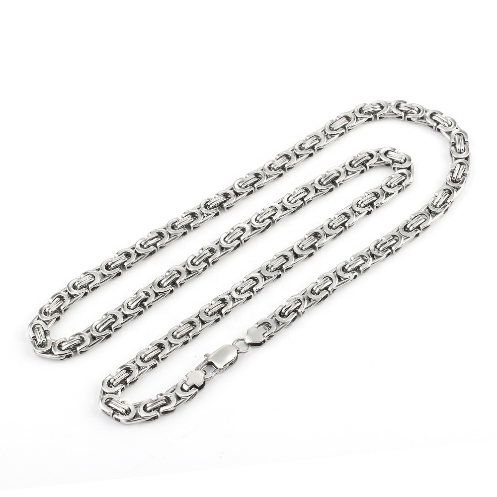 OUMI Hot Selling Fashion Jewelry Long Link Mens Byzantine Chain Necklace Silver Plated Stainless Steel Two Tone Chain Necklace