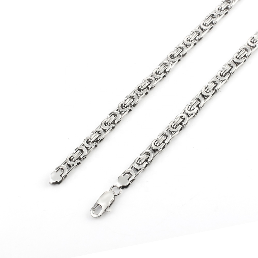 OUMI Hot Selling Fashion Jewelry Long Link Mens Byzantine Chain Necklace Silver Plated Stainless Steel Two Tone Chain Necklace