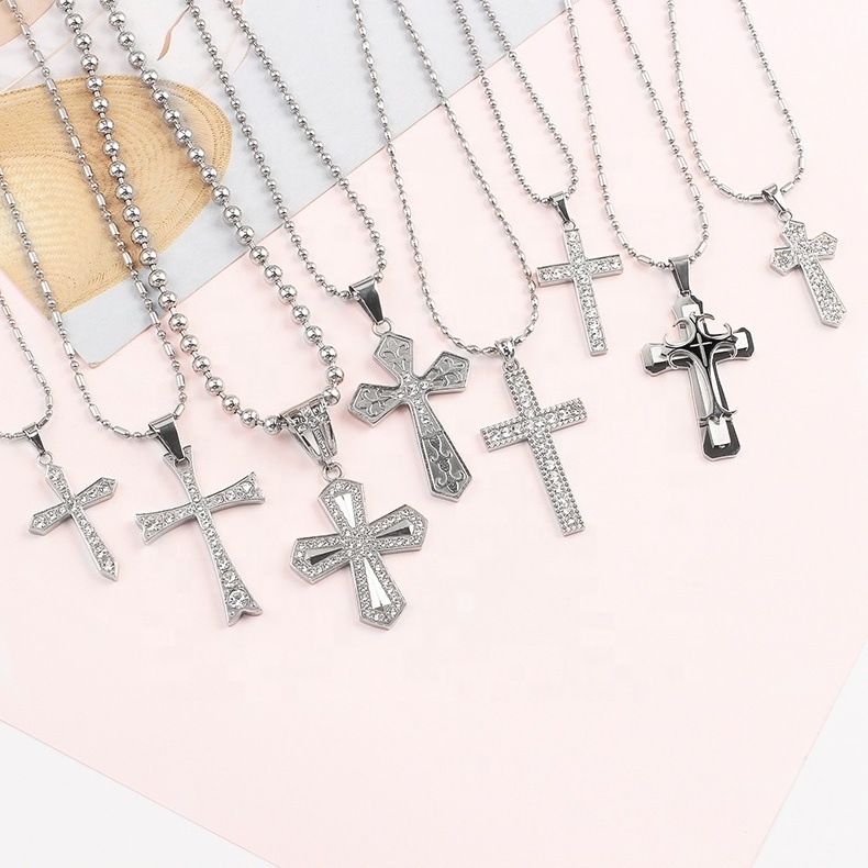 OUMI Wholesale Pendant Jewelry Stainless Steel Fashion Crystal Cross Silver Pendant For Womens/Mens