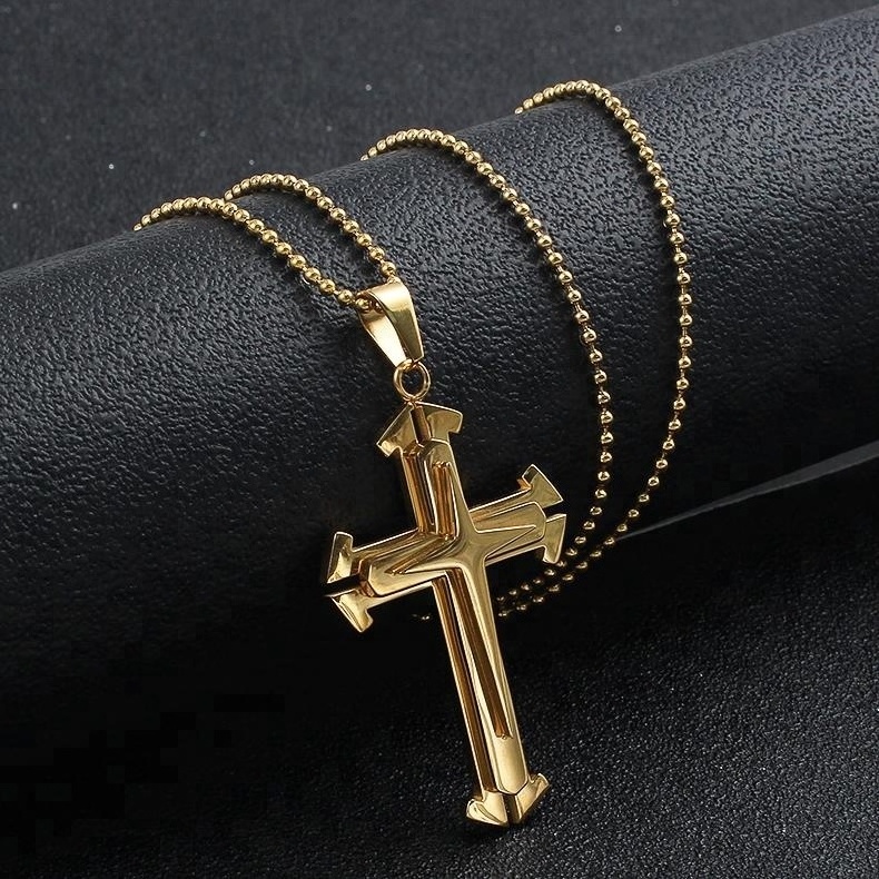 Fashion Jewelry stainless steel 18k gold plated Pendant necklace christian crucifix jewelry for men