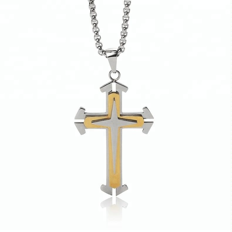 Fashion Jewelry stainless steel 18k gold plated Pendant necklace christian crucifix jewelry for men