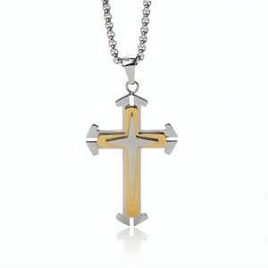 Fashion Jewelry stainless steel 18k gold plated Pendant necklace christian crucifix jewelry for men