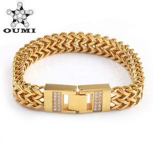 OUMI Luxury Bracelet Stainless Steel 18K Gold Plated Chains CZ Bracelet For Mens