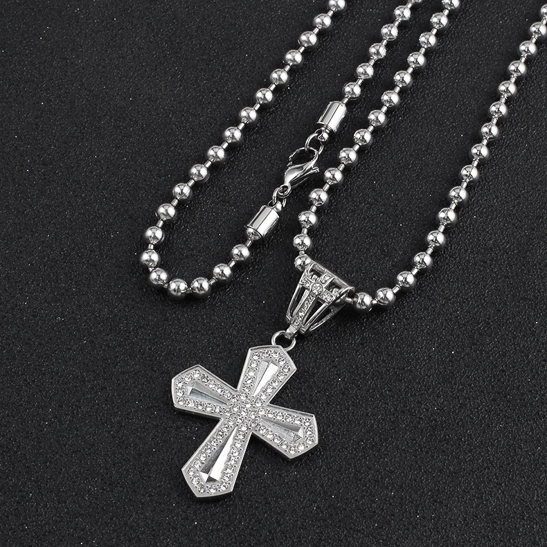 OUMI Wholesale Pendant Jewelry Stainless Steel Fashion Crystal Cross Silver Pendant For Womens/Mens