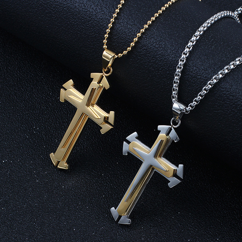 Fashion Jewelry stainless steel 18k gold plated Pendant necklace christian crucifix jewelry for men