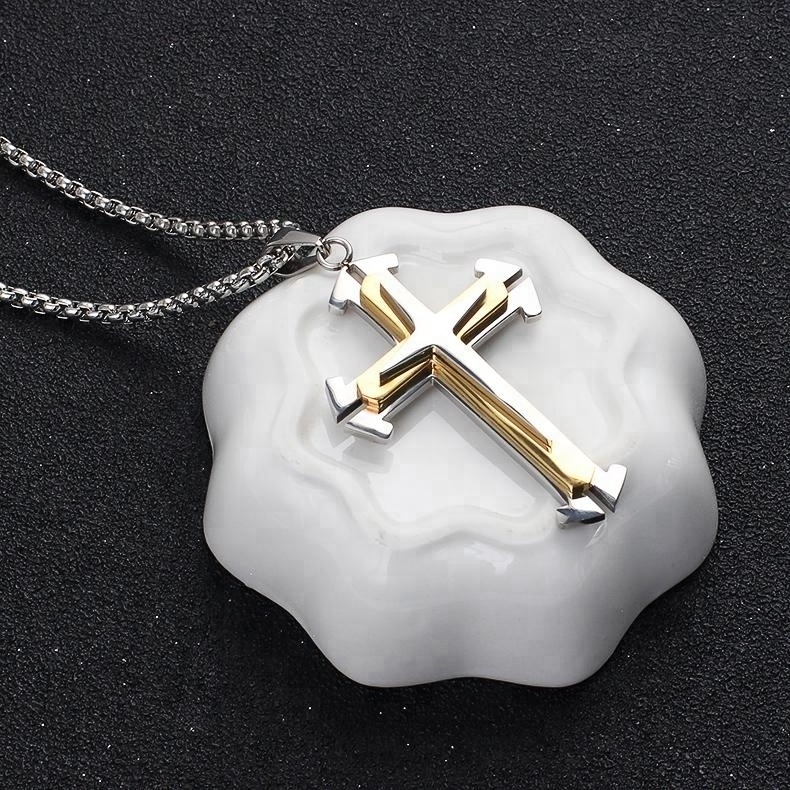 Fashion Jewelry stainless steel 18k gold plated Pendant necklace christian crucifix jewelry for men