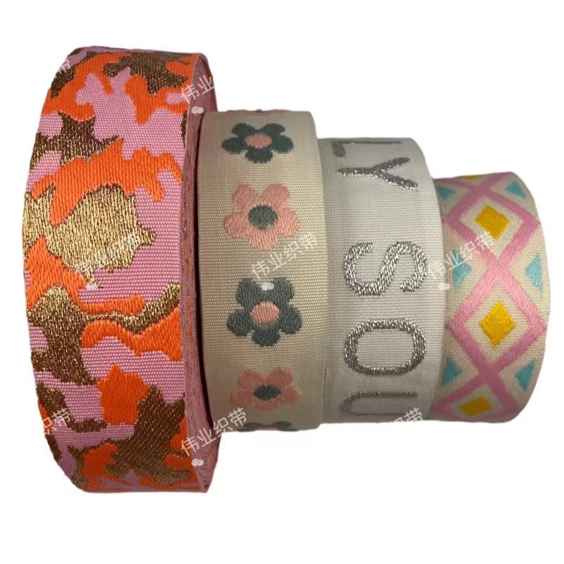 2024 New Design Polyester Jacquard Webbing Dog Collar Colorful Webbing for Mobile Phone Wide Webbing for Guitar Straps Fashional