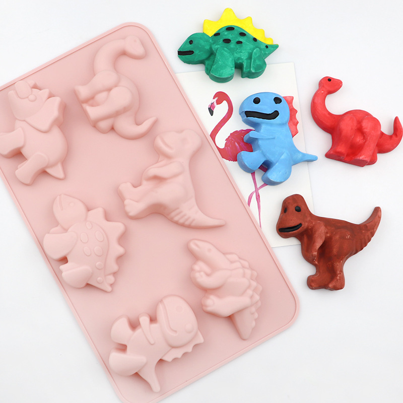 Non-stick 6 cavity Cute Dinosaur Silicone Molds Chocolate Cookie Candy Soap  Molds silicon molds fondant cake decoration