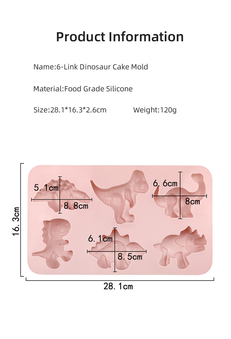 Non-stick 6 cavity Cute Dinosaur Silicone Molds Chocolate Cookie Candy Soap  Molds silicon molds fondant cake decoration