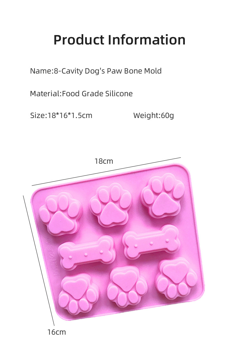 8 Cavity Cute Cat Dog  Paw Bone Shaped Silicone Molds Cute Animal Paw Chocolate Cookie Candy Molds moldes de chocolate