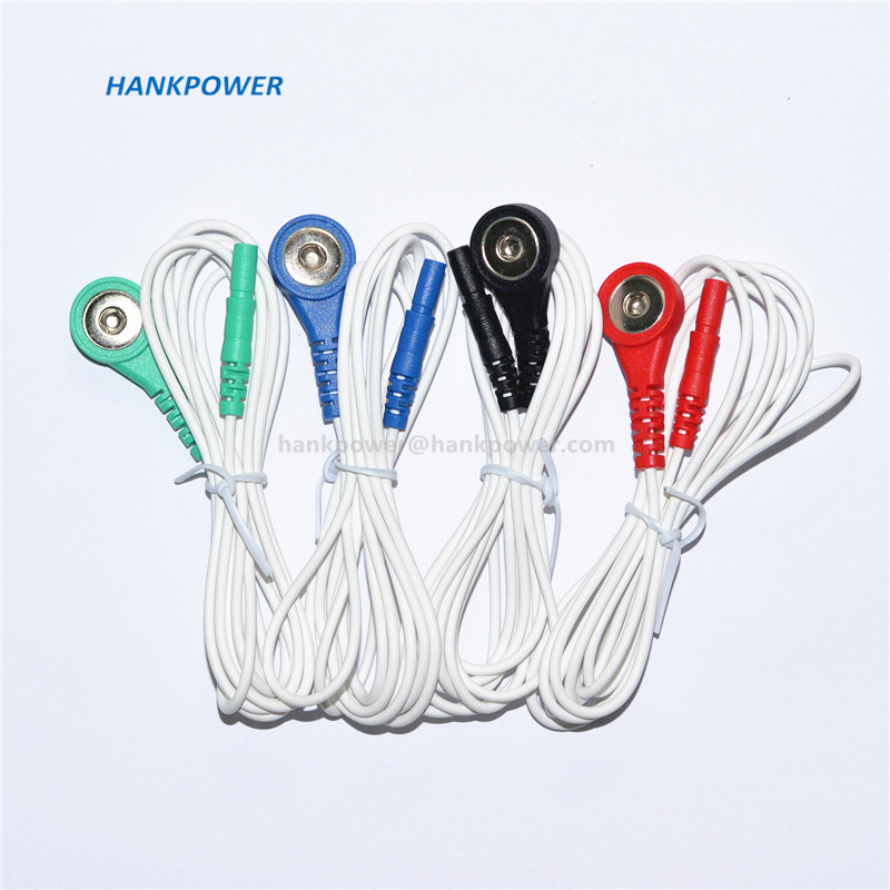 Flexible TPE PVC ECG Electrode Cable Wire 4.0MM Snap Button ECG Snap to DIN 1.5MM Lead wire