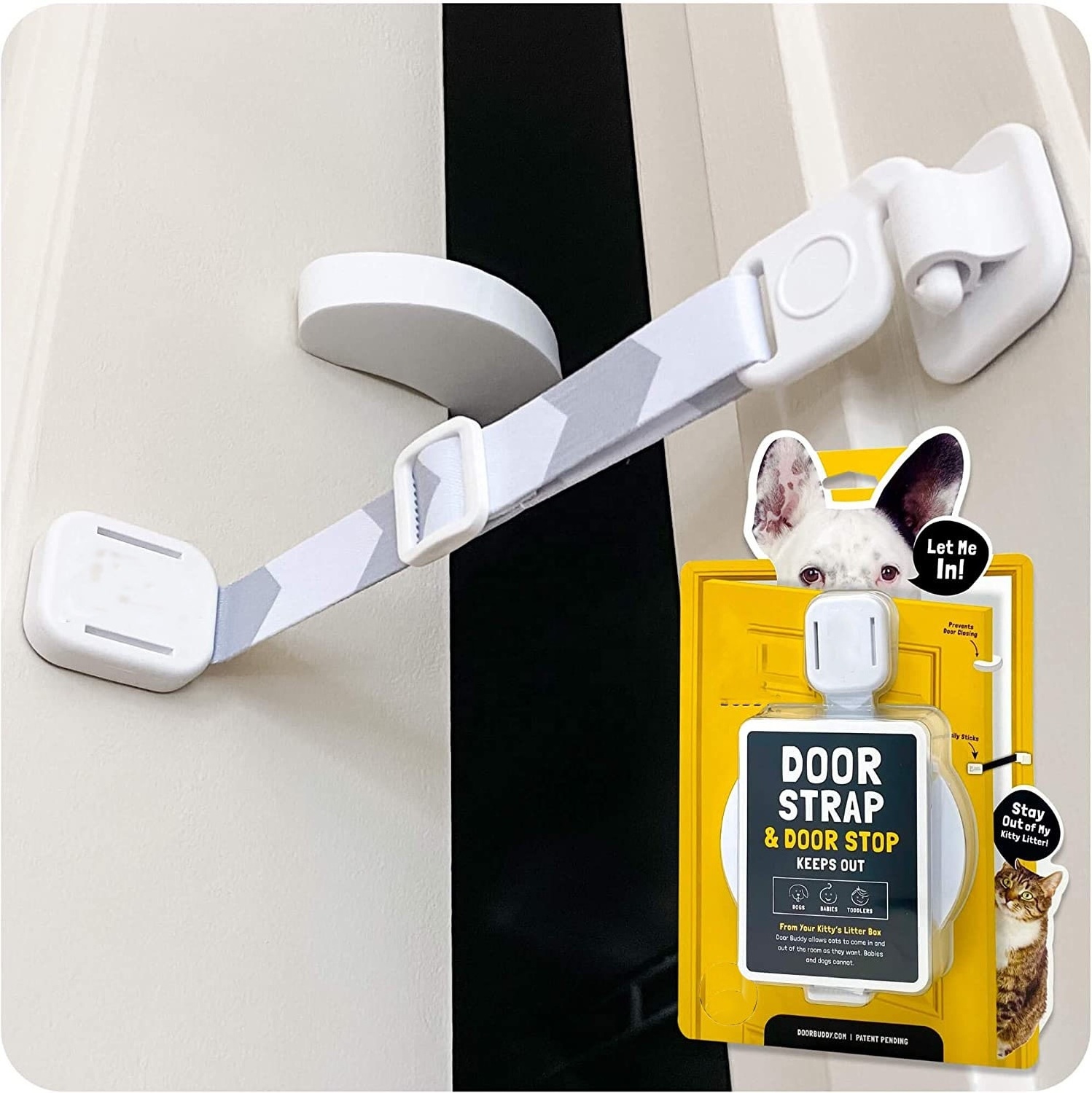 Door Latch Plus Door Stop Keep Dog Out of Litter Box and Prevent Door from Closing Easy Cat and Adult Entry