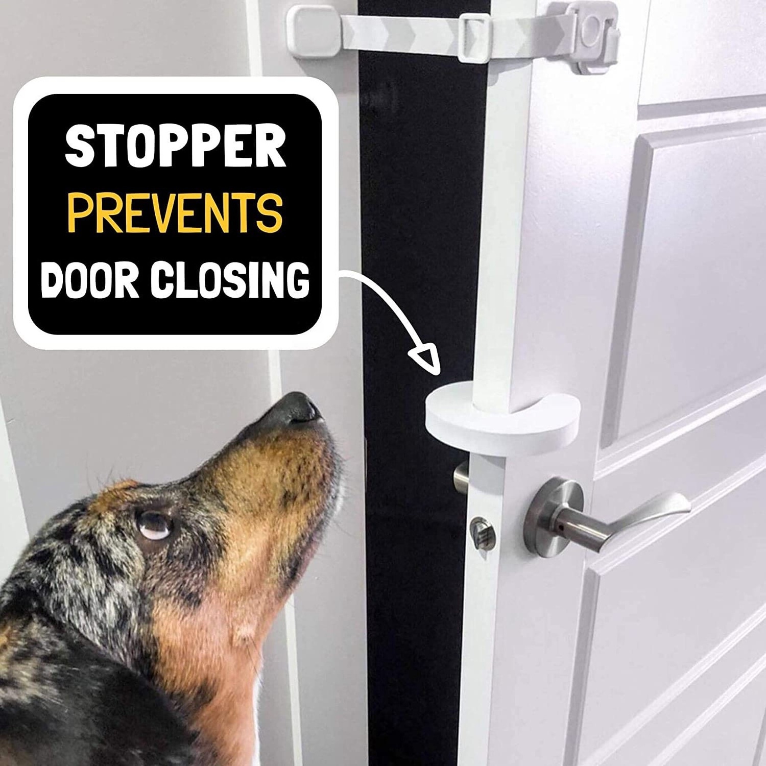 Door Latch Plus Door Stop Keep Dog Out of Litter Box and Prevent Door from Closing Easy Cat and Adult Entry