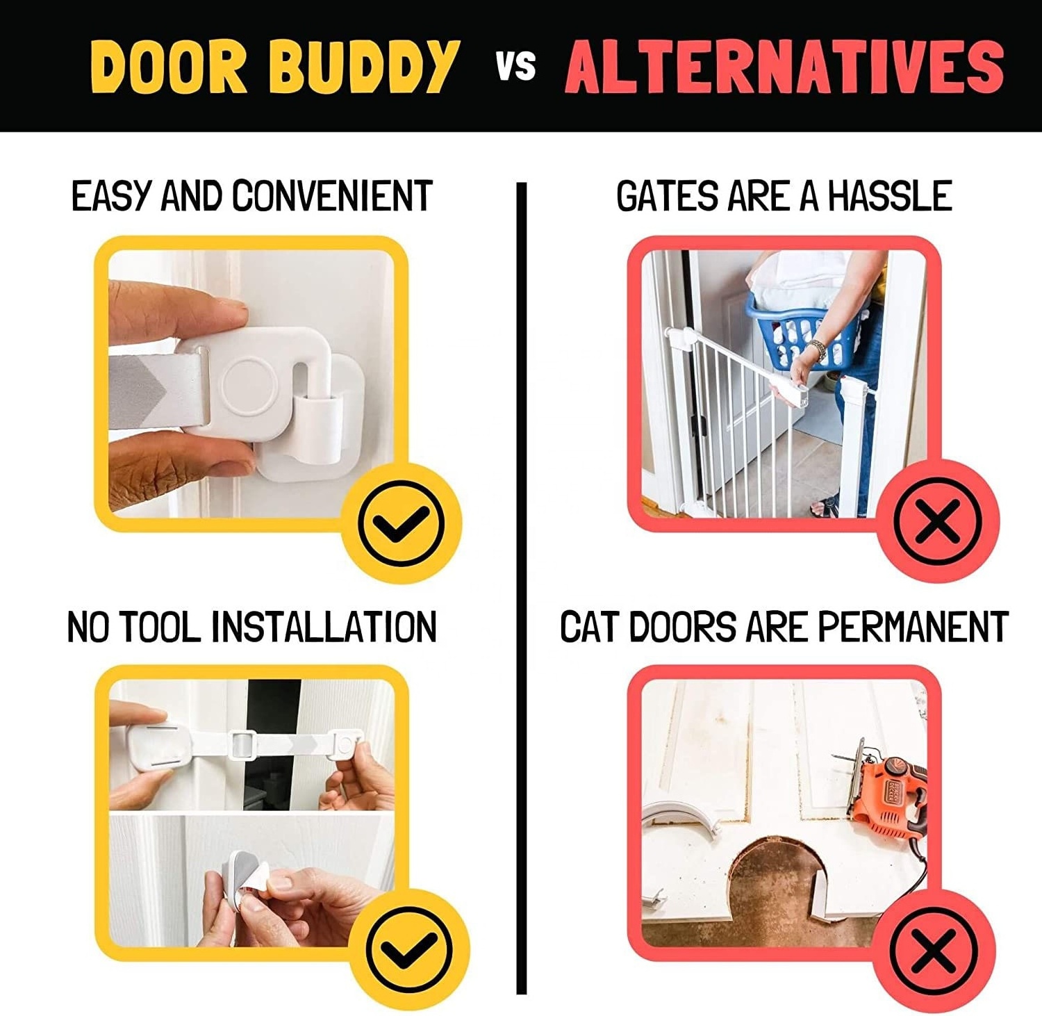 Door Latch Plus Door Stop Keep Dog Out of Litter Box and Prevent Door from Closing Easy Cat and Adult Entry