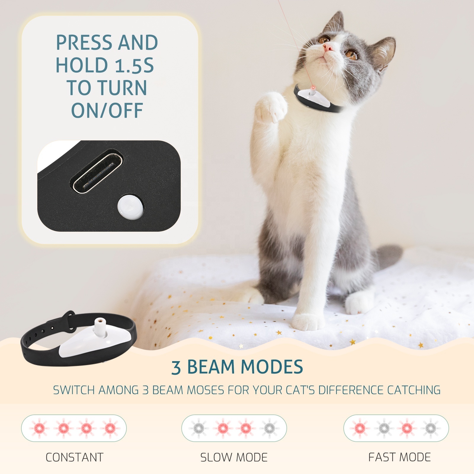 USB Rechargeable Wearable Automatic Laser Cat Toys Interactive Cat Laser Collar Toys with LED Lights