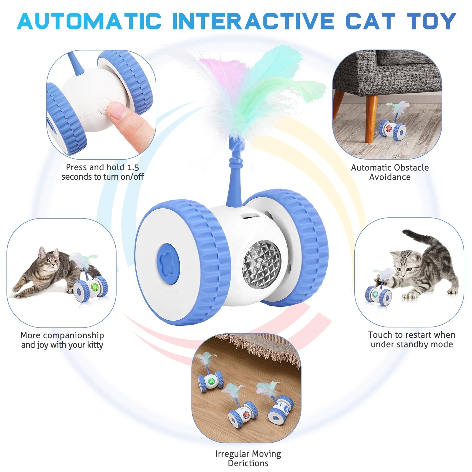 Automatic Smart Electric Interactive Feather Cat Toys Indoor Cats Chase Toys with LED Light Cat Toys