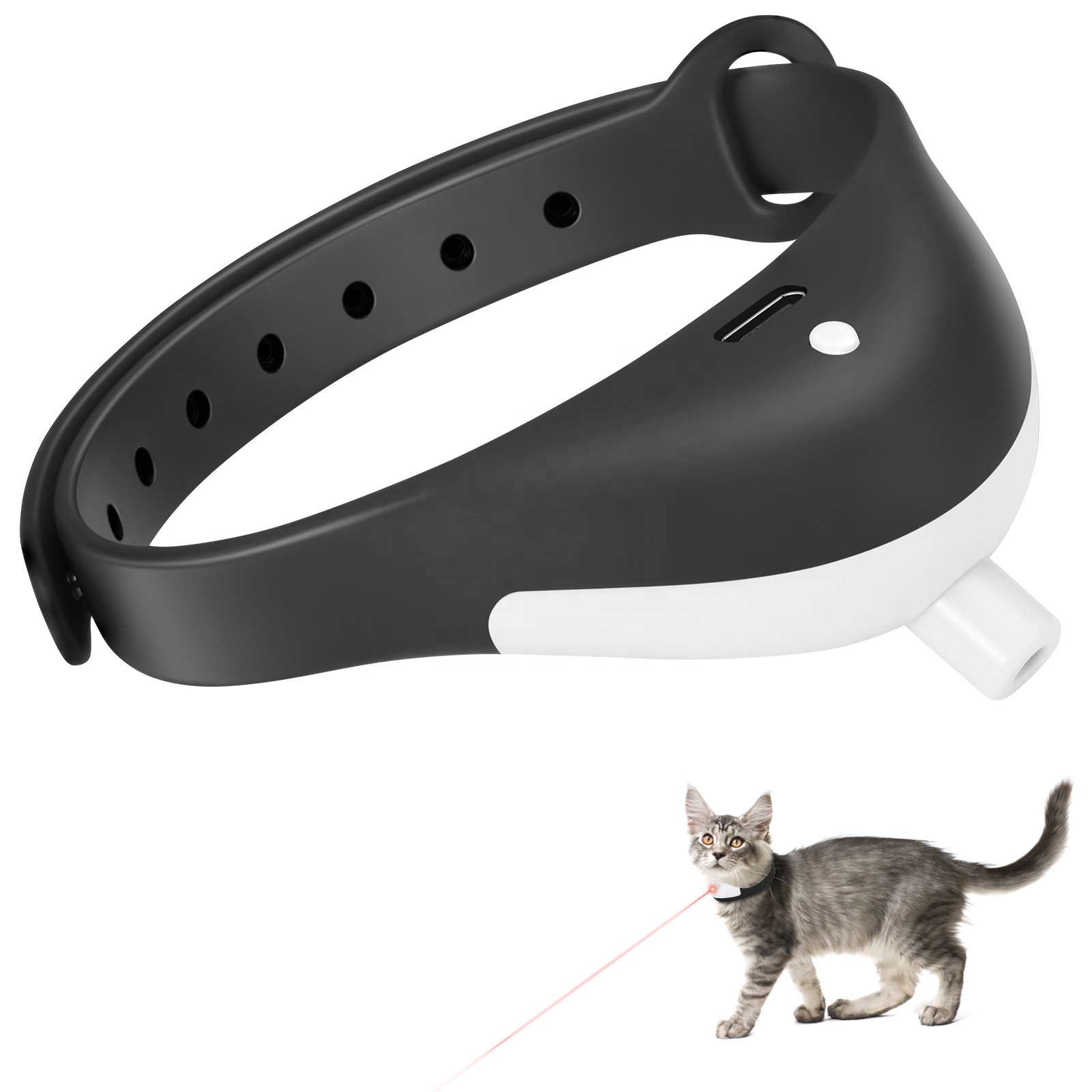 USB Rechargeable Wearable Automatic Laser Cat Toys Interactive Cat Laser Collar Toys with LED Lights