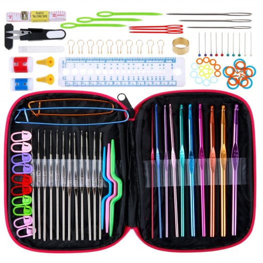 100pcs DIY Aluminum Crochet Kit With Yarn Knitting Needles Sewing Kit Tools Crochet Hook Set